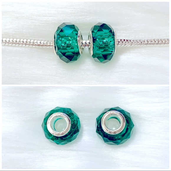 925 Silver Green Spacer Glass Beads - Picture 1 of 5